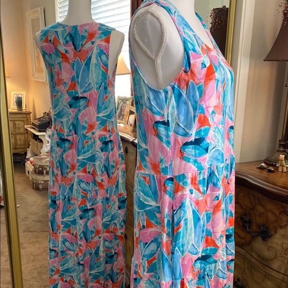 D&Co Beach Blue and Pink Sleeveless Sundress with Scoop Neck - Picture 4 of 13